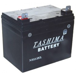 Batterie gel/agm 100% étanche 12V, 32A pour tondeuse autoportée. L: 195, l: 130, h: 180, + à gauche.