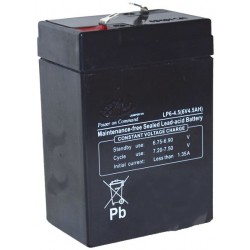 Batterie gel/agm 6V, 4,5A pour Lampe torche rechargeables, alarme. L: 70, l: 48, H: 106mm, + à gauche.