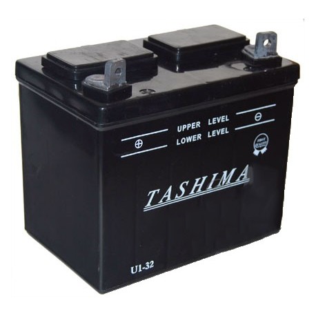 Batterie pour tondeuse autoportée 12V, 32A. L: 196, l: 131, H:184mm, + à gauche. (livrée sans acide).