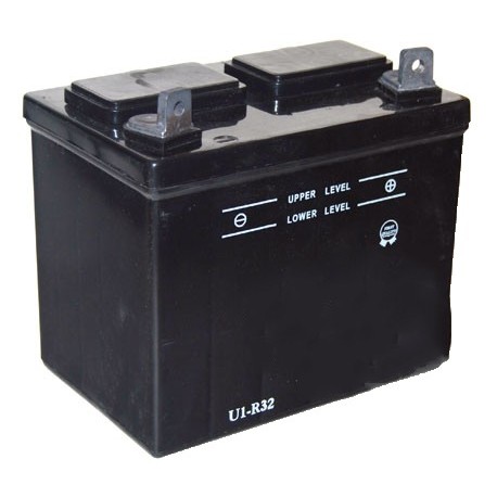 Batterie pour tondeuse autoportée 12V, 32A. L: 196, l: 131, H:184mm, + à droite. (livrée sans acide).