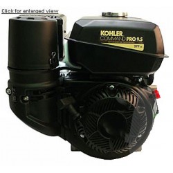 Moteur KOHLER CH395 essence 9,5PK avec axe conique horizontal et lanceur manuel.