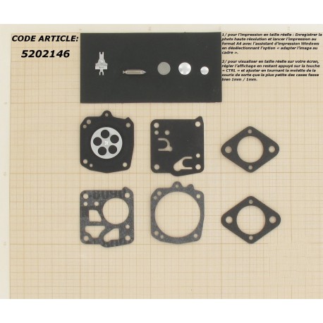 Kit réparation carburateur adaptable pour TILLOTSON.